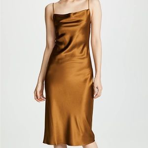 fleur du mal Gold 100% Cowl Neck Silk Slip Dress